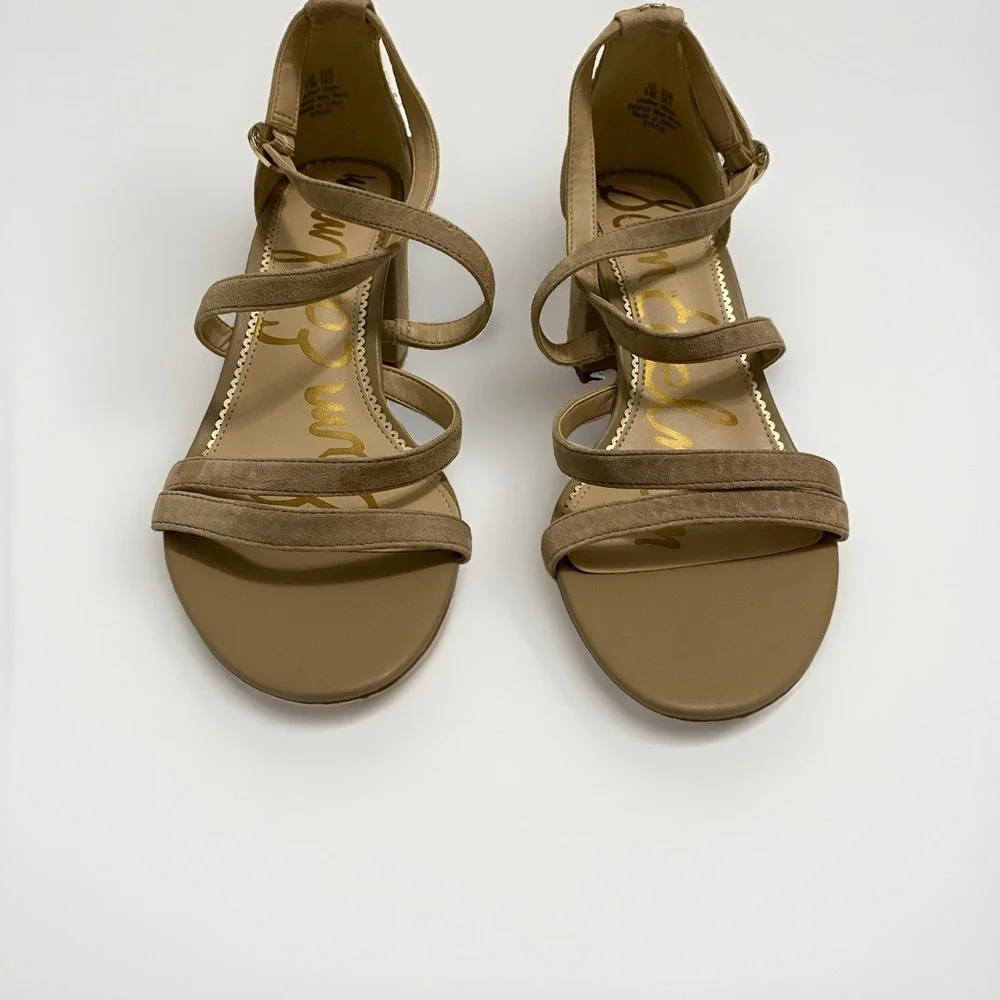 Sam Edelman Stacie Strappy Block Heel Sandals Oatmeal Suede - Size 8.5
